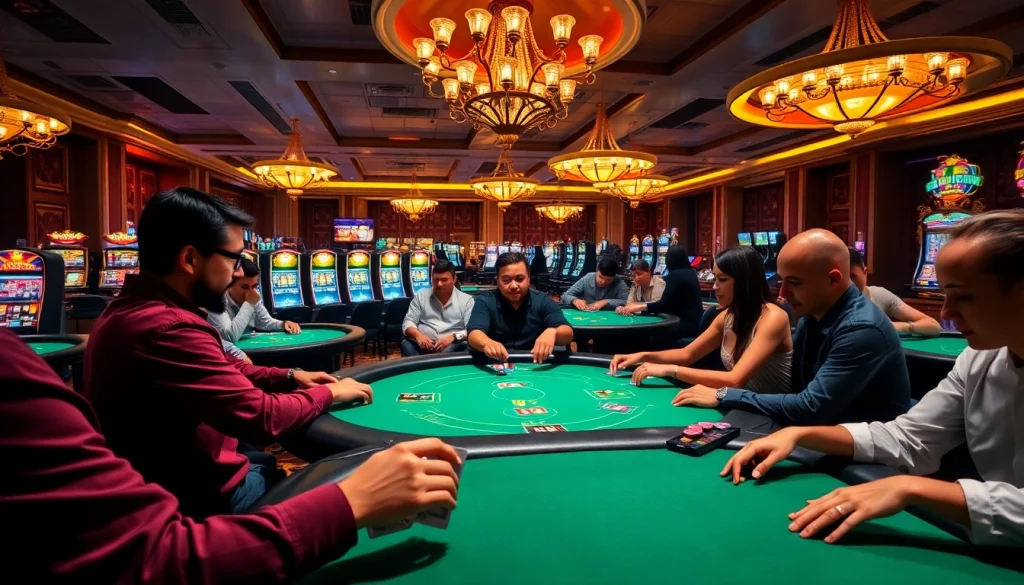 Experience the electrifying atmosphere of trang chủ go8 featuring lively casino games with players enjoying poker and roulette.