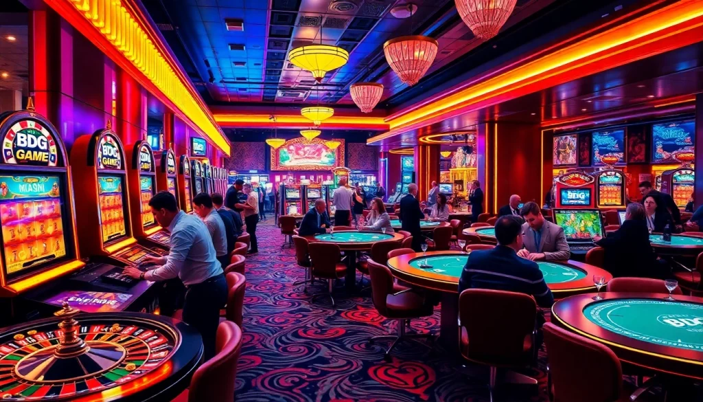 Engage in thrilling action as you log into your account with bdg game login, surrounded by bustling casino games and high-stakes excitement.