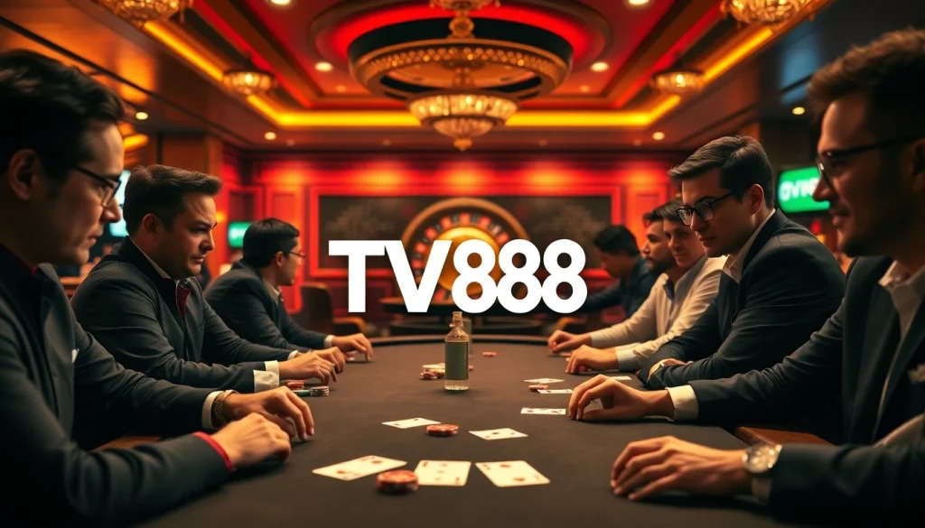 Experience high-stakes poker at TV88 Casino with intense players and luxurious atmosphere.